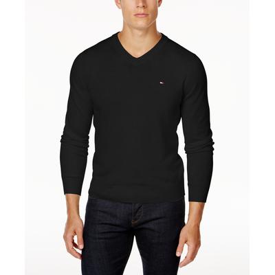 Tommy Hilfiger Men Regular fit Long Sleeve V Neck Sweater Medium Black Solid