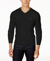 Tommy Hilfiger Men Regular fit Long Sleeve V Neck Sweater Medium Black Solid