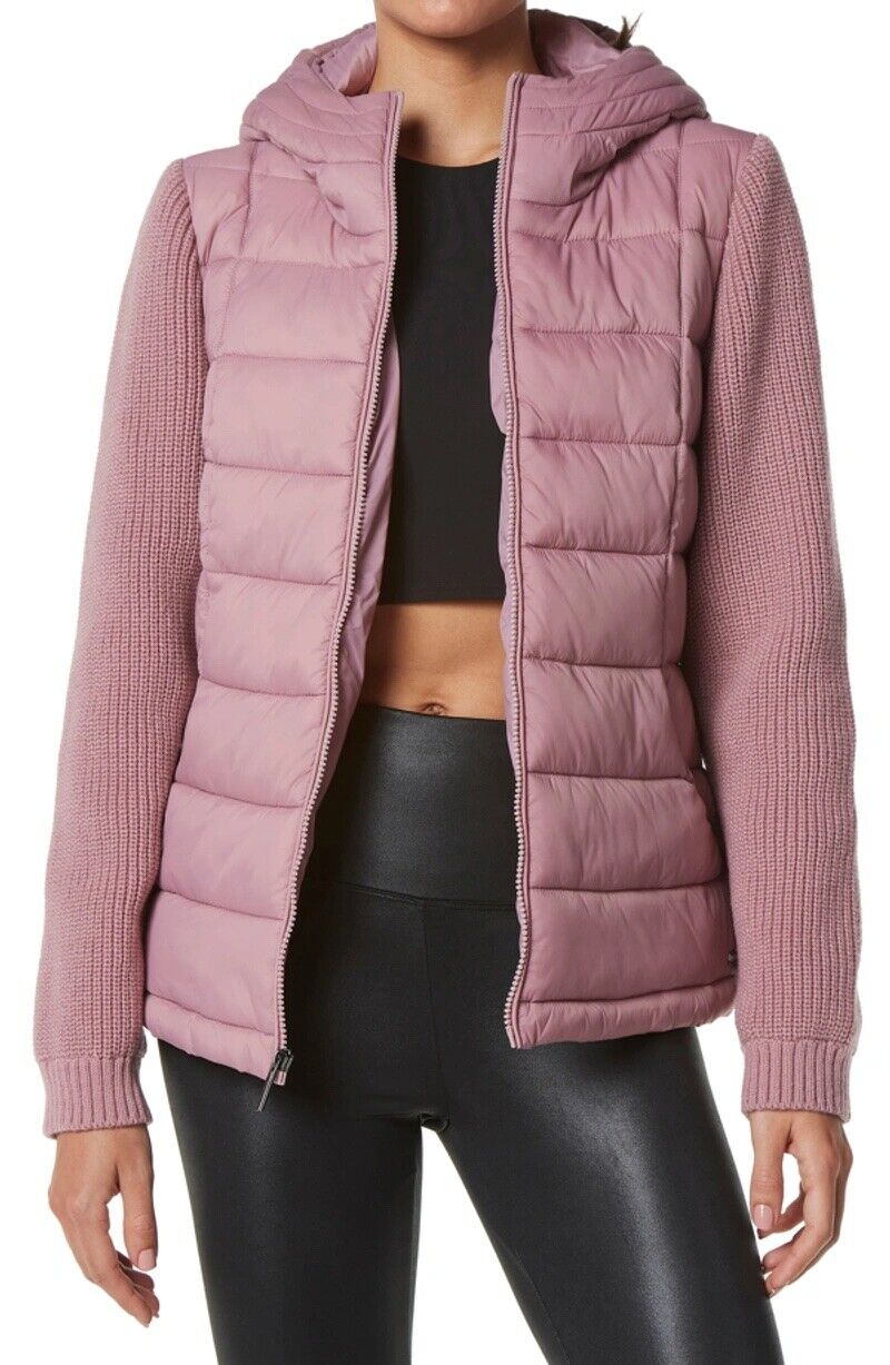 Marc New York Women's Hooded Puffer Coat Rosewood Pink XL Sweater Sleeves