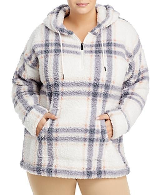 Marc New York Womens Plus Printed Teddy Fleece 1/4 Zip Hoodie Jacket Plaid 3X