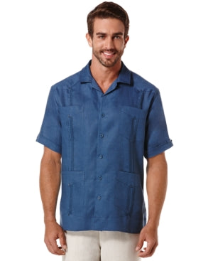 Cubavera Mens 100% Linen Classic Guayabera Short Sleeve Shirt Blue Medium