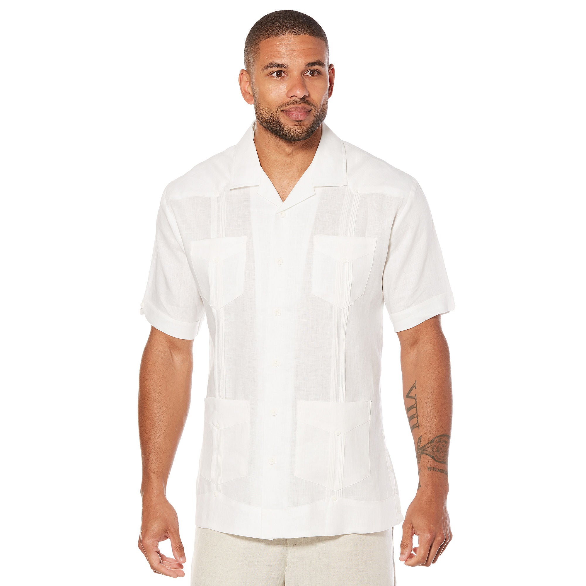 Cubavera Men's Linen Short Sleeve 4 Pocket Guayabera Button Down Shirt White XL