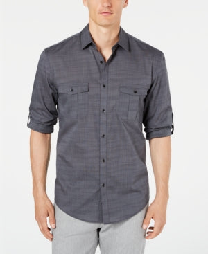 Alfani Men's Warren Long Sleeve Shirt Button Down Gray Medium