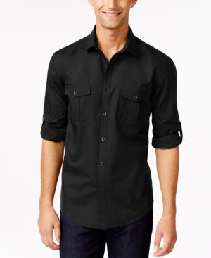 Alfani Men's Warren Long Sleeve Button Down Shirt Black XL