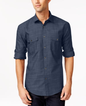 Alfani Men's Warren Long Sleeve Button Down Shirt Blue Xl