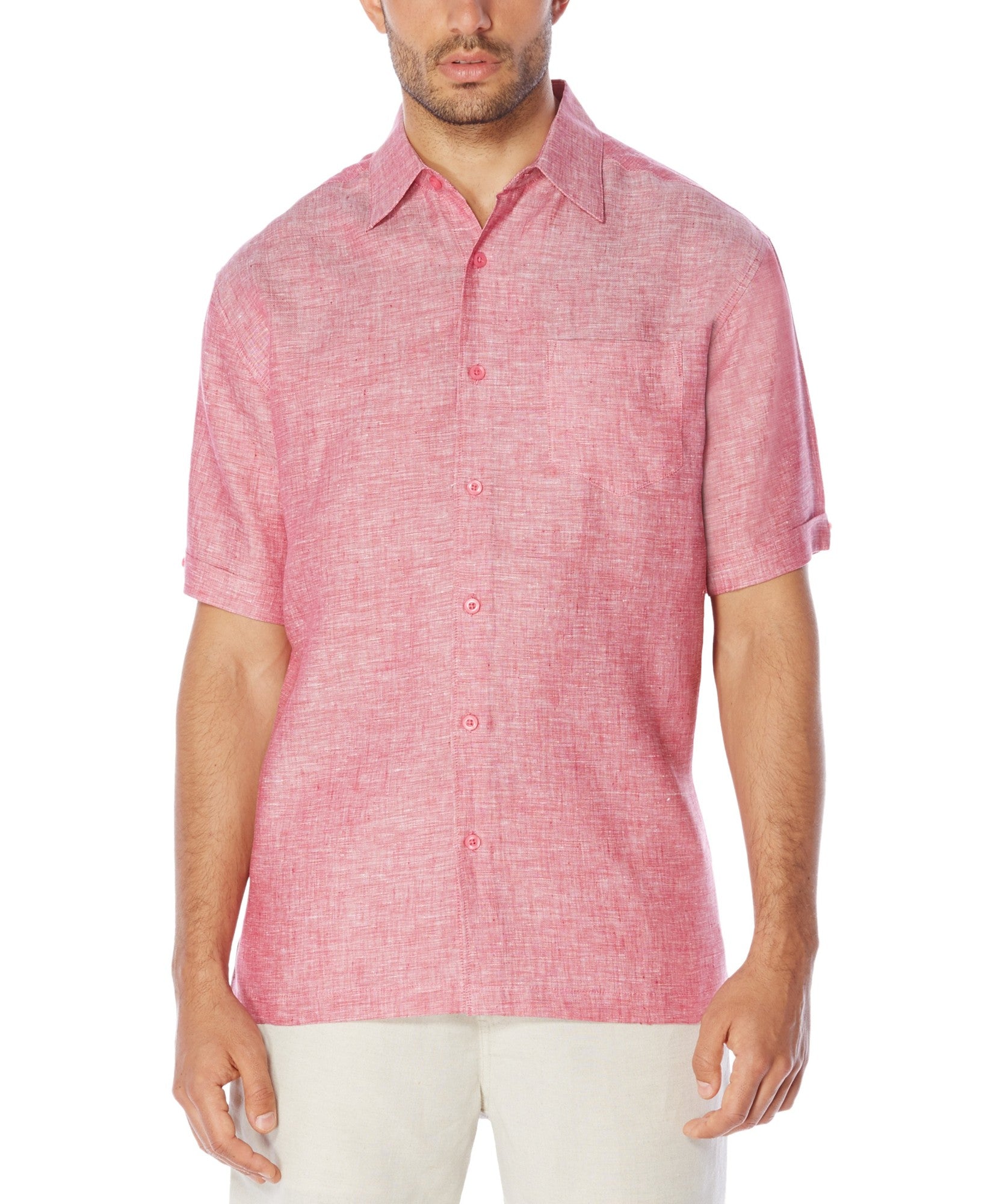 Cubavera Mens Linen Short Sleeve Button Down Shirt Sangria Red XL
