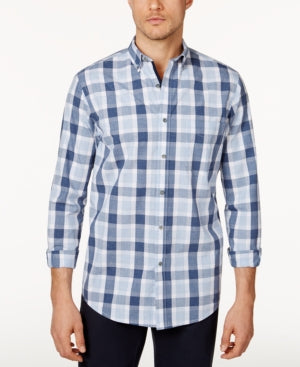 Club Room Men's Plaid Cotton Button Down Long Sleeve Shirt Blue XL
