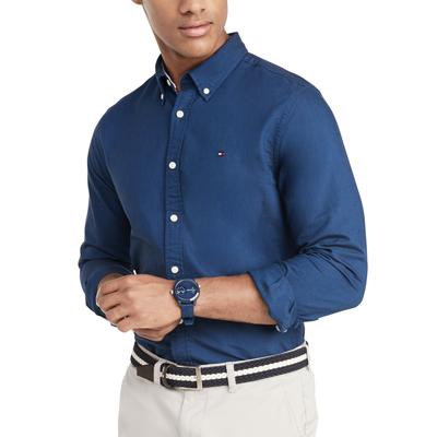 Tommy Hilfiger Mens New England Oxford Button Down Shirt Blue Medium