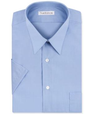 Van Heusen Poplin Solid Short Sleeve Dress Shirt Cameo Blue Large