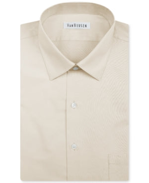 Van Heusen Mens Regular fit Dress Shirt Medium 15.5 in 34-35 Beige Solid