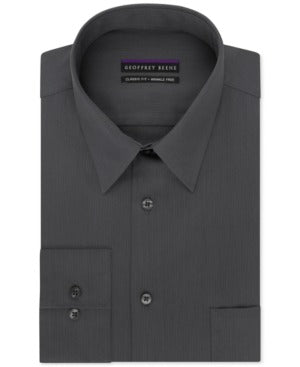 Geoffrey Beene Men's Classic-Fit Wrinkle Free Cord Dress Shirt 16 34 35 Granite