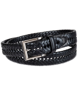 Club Room Mens Leather Braided Belt Black 32