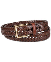 Club Room Mens Leather Braided Belt Gold Belt Buckle Brown 32