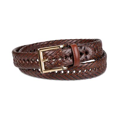Club Room Mens Leather Braided Belt Gold Belt Buckle Brown 32