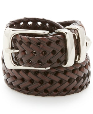 Perry Ellis Portfolio Men's Leather Braided Belt BROWN 34