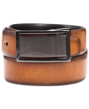 Alfani Men's Reversible Textured Plaque Belt Tan Brown Black 34
