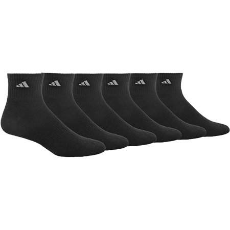 Adidas Men's 6 Pack Cushioned Quarter Socks Black 12-15
