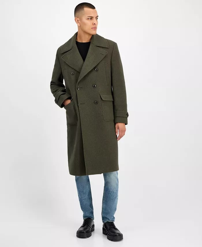 Ted Baker Mens Classic-Fit Twill Wool Overcoat Coat 48R Grey