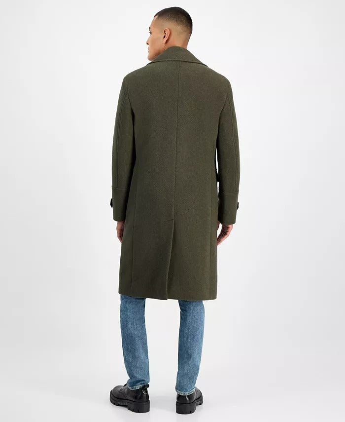 Ted Baker Mens Classic-Fit Twill Wool Overcoat Coat 48R Grey