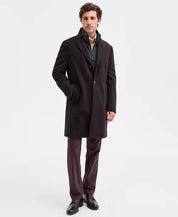 Ted Baker Men's Classic-Fit Houndstooth Check Overcoat Coat 42 S Brown Navy Wool