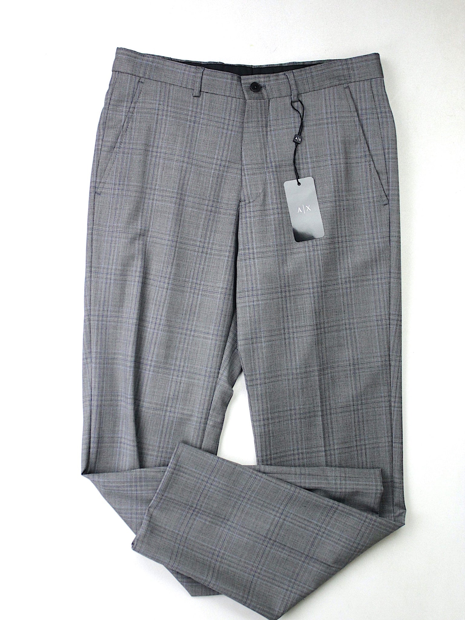 A|X ARMANI EXCHANGE Men's Slim-Fit Dress Pants 38 x 32 Grey / Blue Plaid