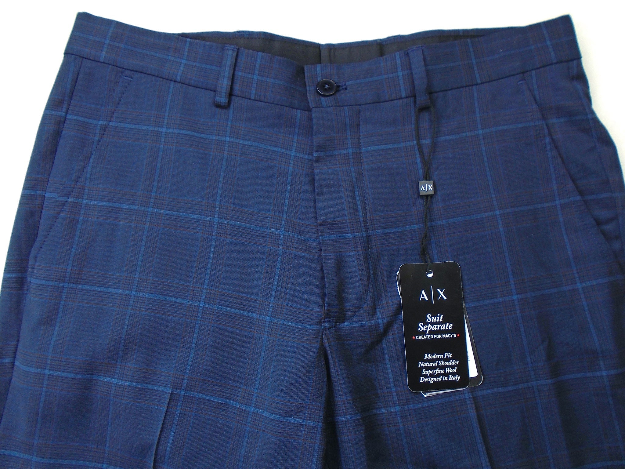 A|X ARMANI EXCHANGE Men's Slim-Fit Dress Pants 34 x 32 Navy Blue Plaid
