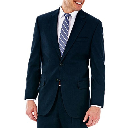 Haggar Mens Classic fit Suit Jacket Blazer 48 R Navy Blue Solid Stretch