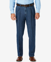 Haggar Men's Stretch Denim Pleat Front Trouser Pants Classic Fit 38 x 30