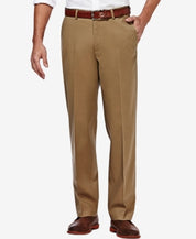 Haggar Mens Classic fit Dress Pants 34 / 32 Beige Solid Stretch