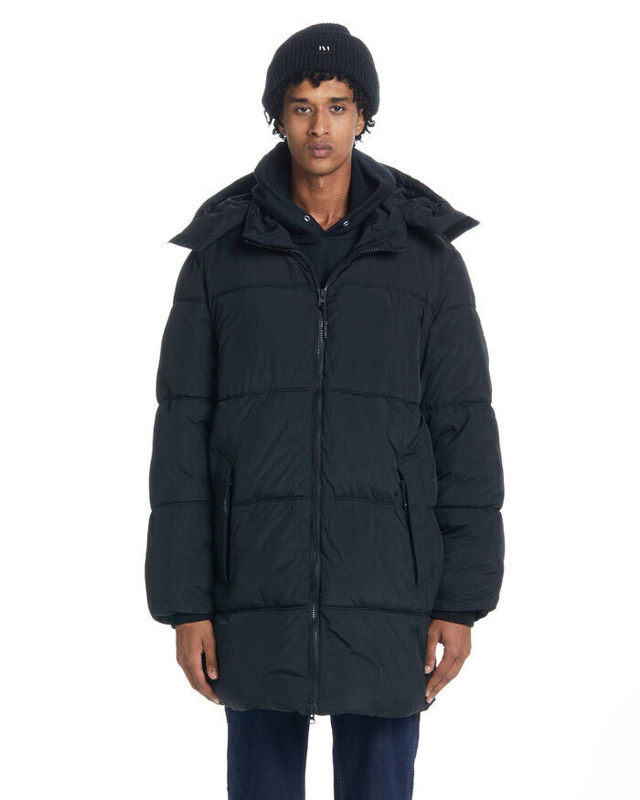 AQUA Long Hooded Puffer Black Small Mens