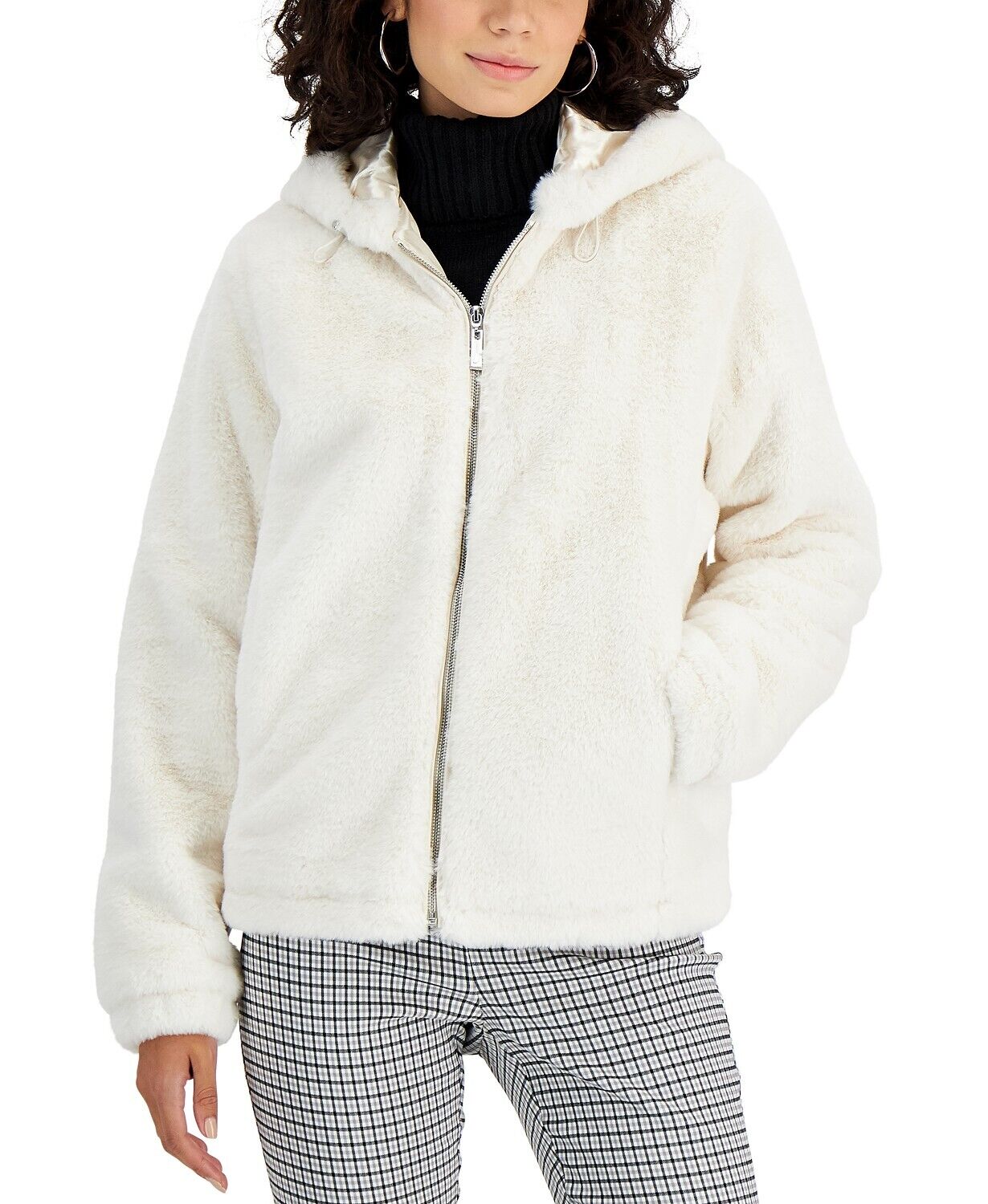 Jou Jou Juniors' Girls Juniors Hooded Faux-Fur Coat XXL Cream White