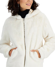 Jou Jou Juniors' Girls Juniors Hooded Faux-Fur Coat XXL Cream White