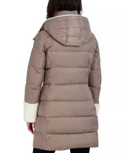 Tahari Women's Fleece-Trim Hooded Puffer Coat Beige Large