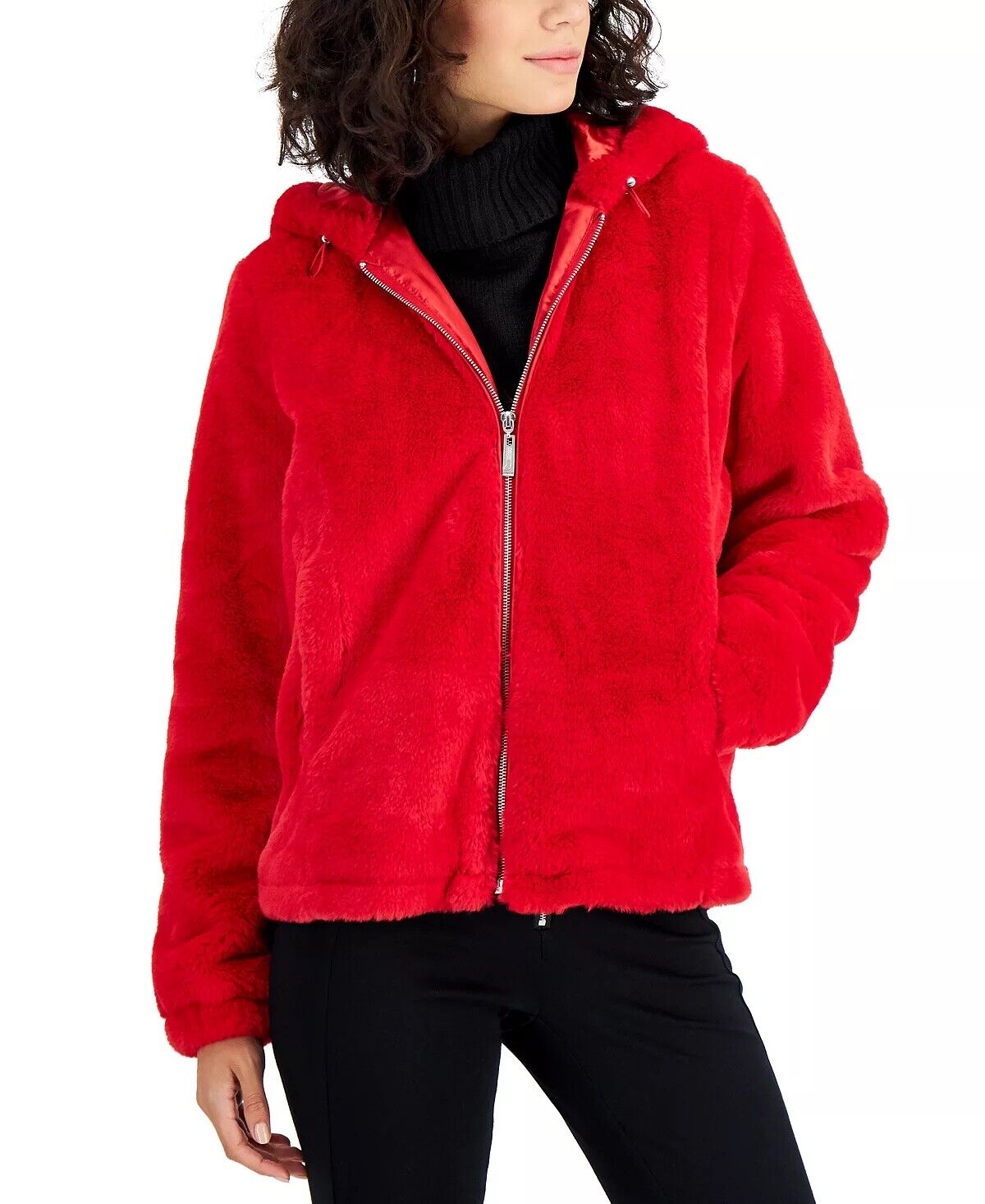 JOU JOU Juniors' Girls Hooded Faux-Fur Coat Red XS
