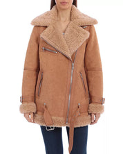 Avec Les Filles Womens Faux-Shearling Moto Jacket Toffee XS Extra Small