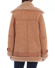 Avec Les Filles Womens Faux-Shearling Moto Jacket Toffee XS Extra Small