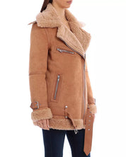 Avec Les Filles Womens Faux-Shearling Moto Jacket Toffee XS Extra Small