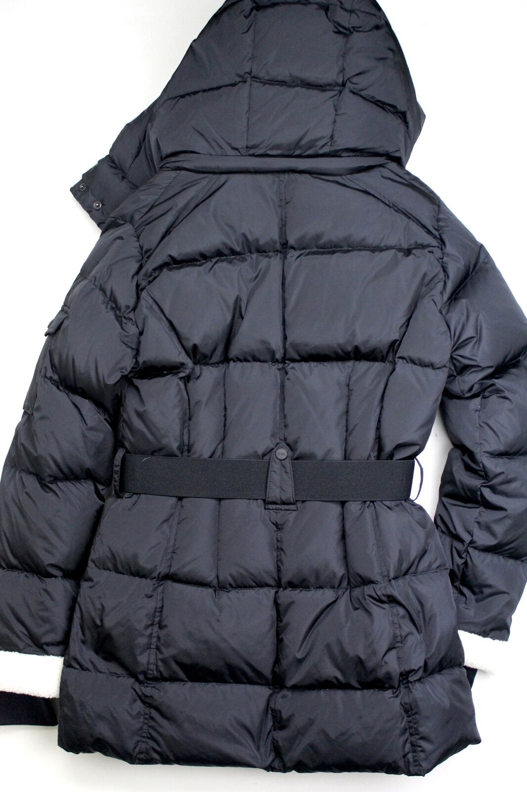 SAM. Womens Puffer Coat Large Black Courtney Shearling Trim Hooded