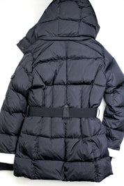 SAM. Womens Puffer Coat Large Black Courtney Shearling Trim Hooded