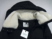 SAM. Womens Puffer Coat Large Black Courtney Shearling Trim Hooded