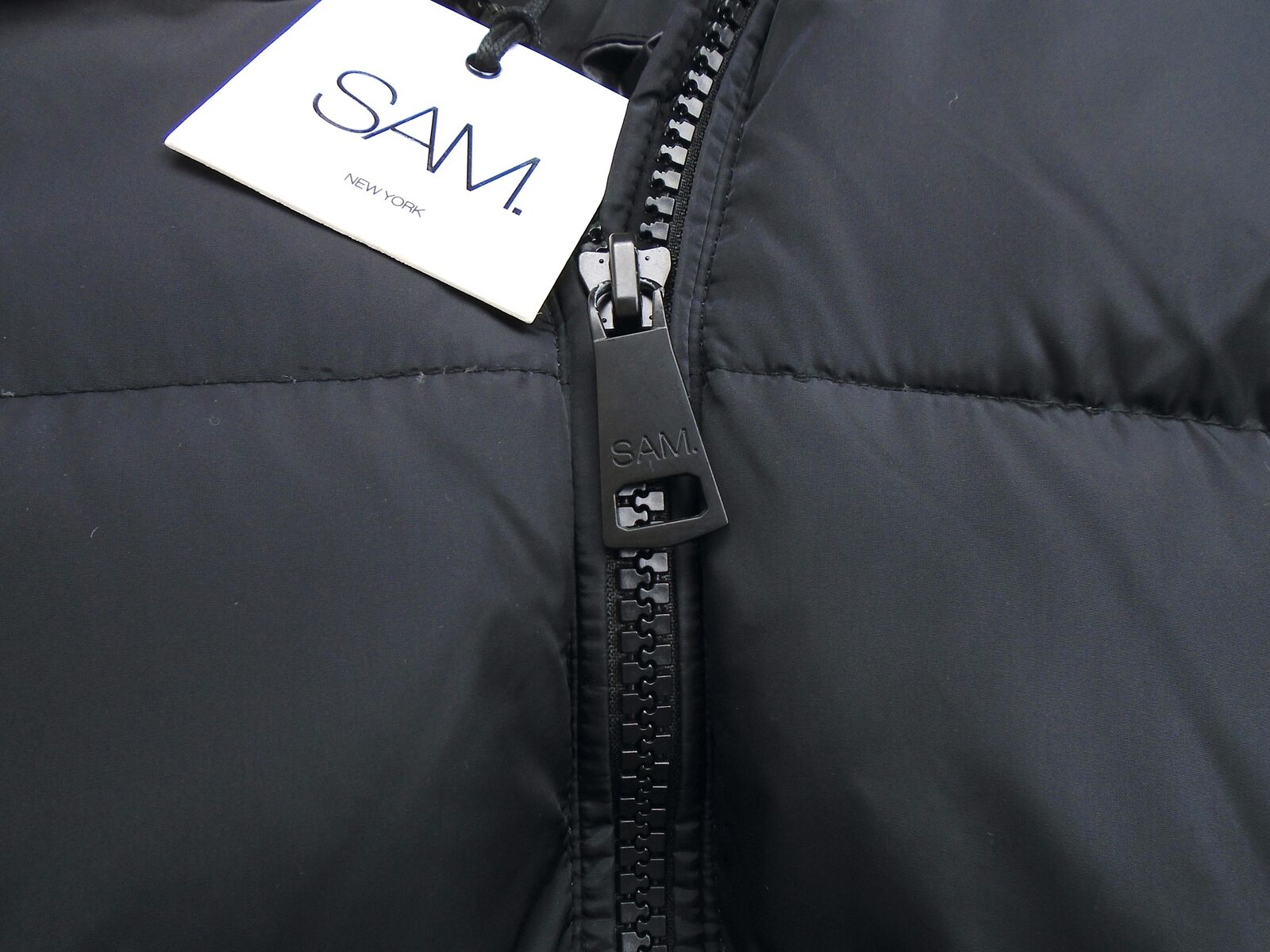 SAM. Womens Puffer Coat Large Black Courtney Shearling Trim Hooded