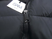 SAM. Womens Puffer Coat Large Black Courtney Shearling Trim Hooded
