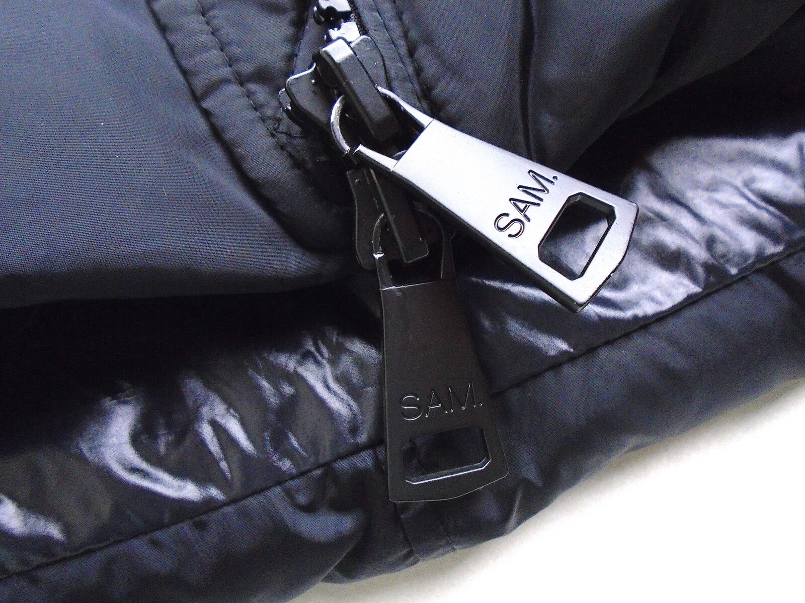 SAM. Womens Puffer Coat Large Black Courtney Shearling Trim Hooded