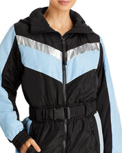 Aqua Womens Colorblocked Hooded Zip Ski Suit XS Blue Black Extra Small