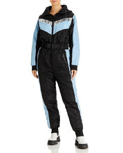Aqua Womens Colorblocked Hooded Zip Ski Suit XS Blue Black Extra Small