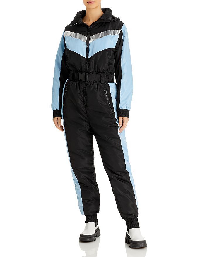 Aqua Womens Colorblocked Hooded Zip Ski Suit XS Blue Black Extra Small