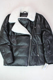 LEVI'S Womens Faux-Leather Puffer Moto Jacket Small Black White