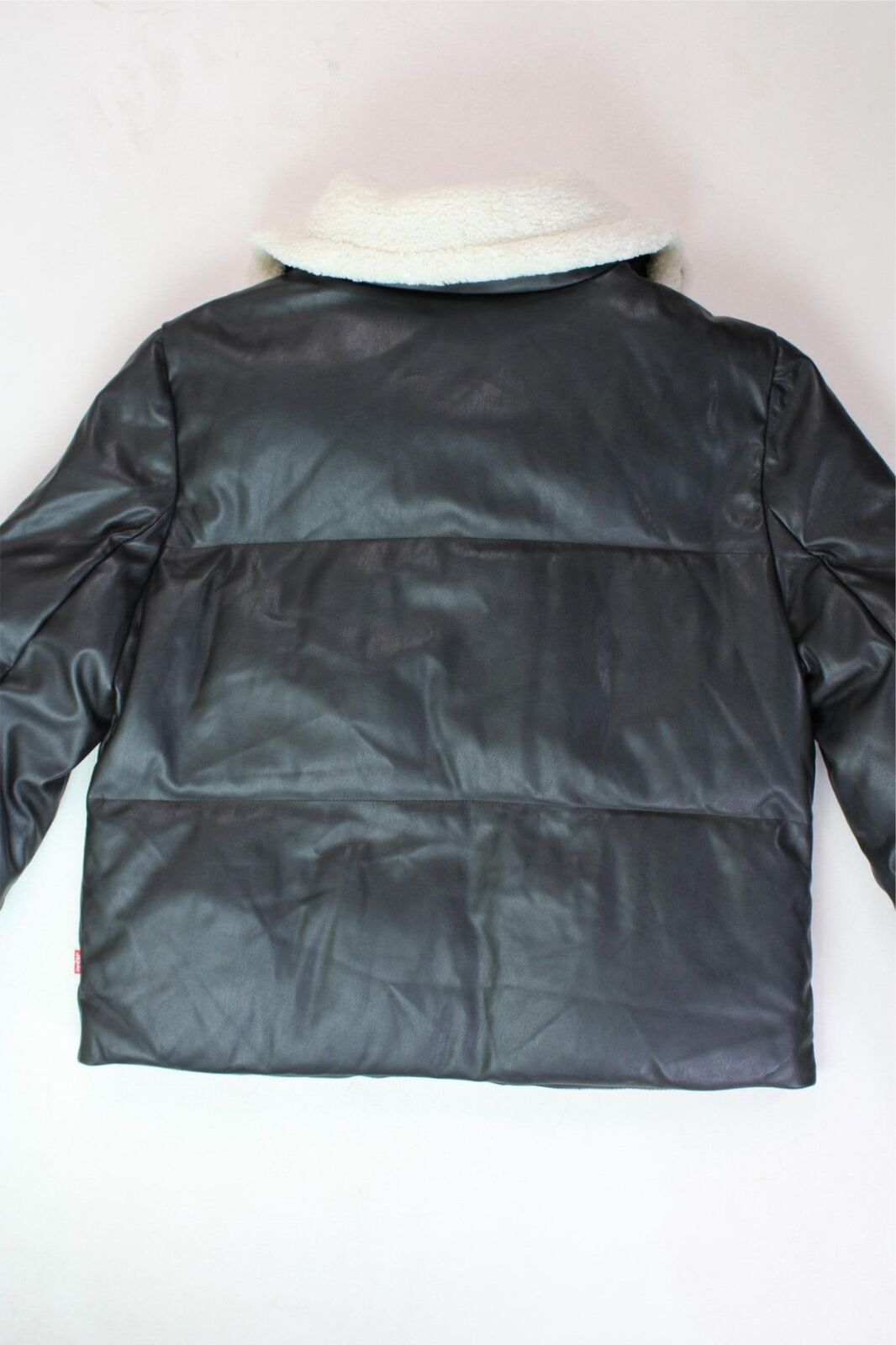 LEVI'S Womens Faux-Leather Puffer Moto Jacket Small Black White