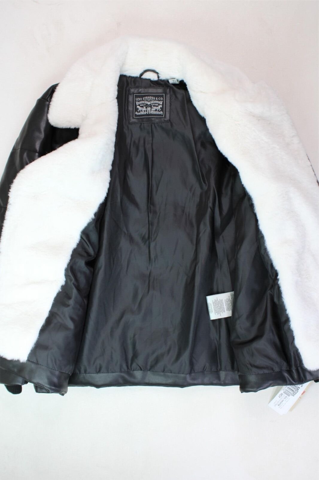 LEVI'S Womens Faux-Leather Puffer Moto Jacket Small Black White
