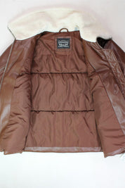 LEVI'S Womens Plus Size Sherpa-Trimmed Faux-Leather Puffer Coat 2X Brown